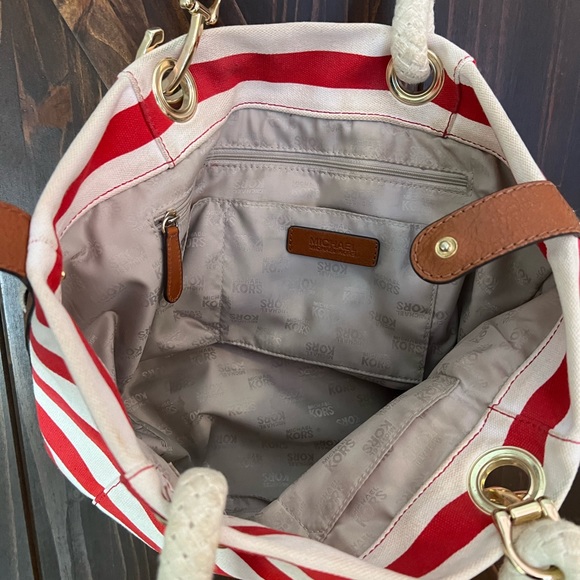 Michael Kors Used red & white striped nautical Hobo bag - Picture 3 of 4